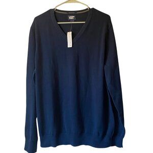 Lands End Mens Navy V-Neck Supima Cotton Sweater Preppy Old Money L 42-44